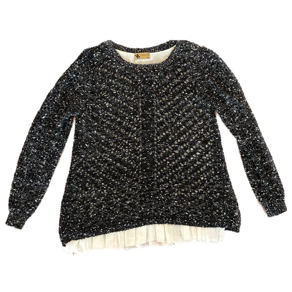 Katsumi Black & White Sweater with White Lining + Ruffle Trim